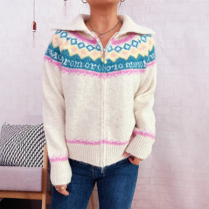Kvinders cardigan med blomsterprint og moderne lynlås Stilla