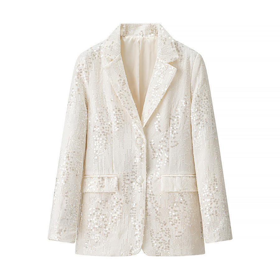 Kvinder Elegant Paillet Blazer Jakke i Fashionabelt Design Stilla