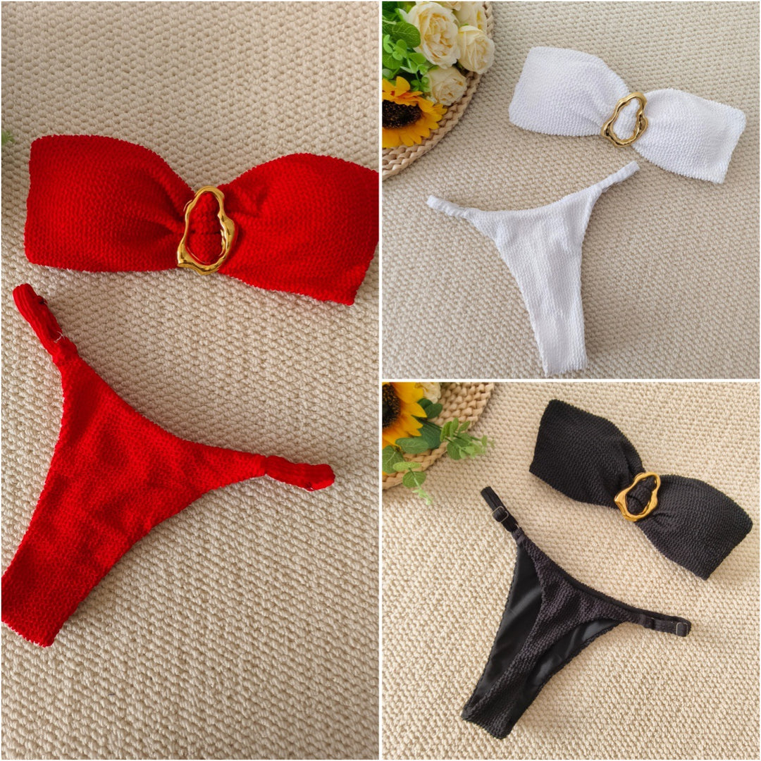 Dame bandeau bikini med dekorativ ringdetalje Skovae