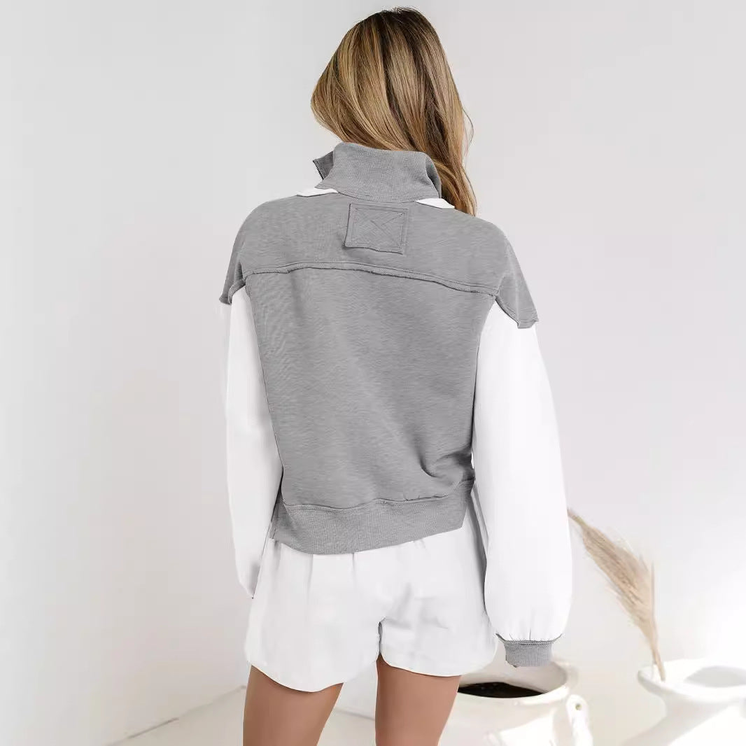 Kvinder casual sweater med halv lynlås og kontrasterende ærmer Stilla