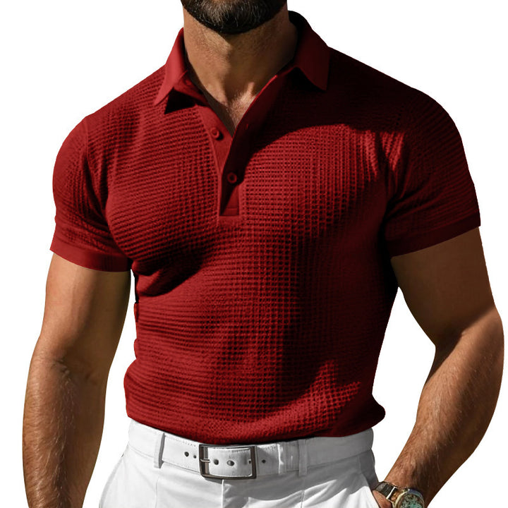 Herrer nan struktureret polo t-shirt med vaffelpiké og figursyet snit Skovae