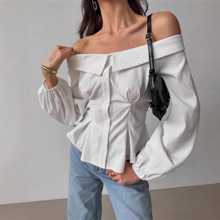 Dame Off-Shoulder Bluse med ballonlignende ærmer og elegante detaljer Stilla