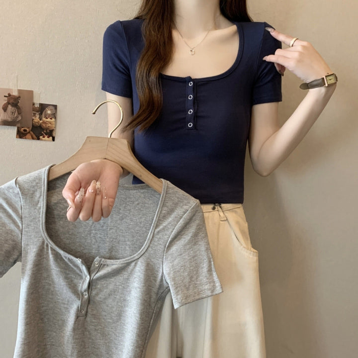 Femme Kortærmet-Henley-T-shirt med knapdetaljer Stilla