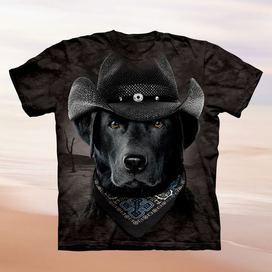 Kvinders T-Shirt med kreativt hundemotiv og cowboyhat-design Stilla