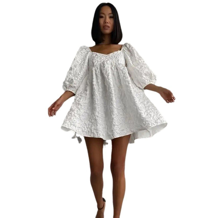 Dame Off-Shoulder Minikjole med voluminøse puffærmer og struktureret stof Stilla