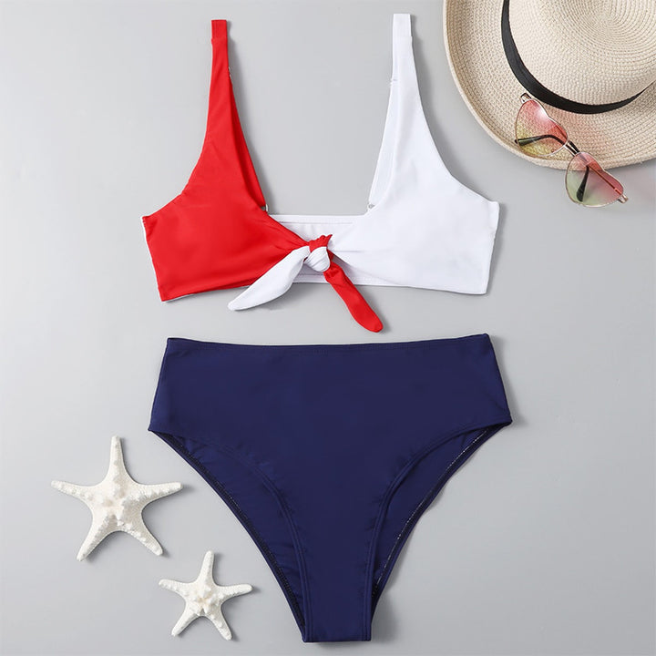 Dame bikini sæt med moderne knude design og højt skåret trusse Skovae