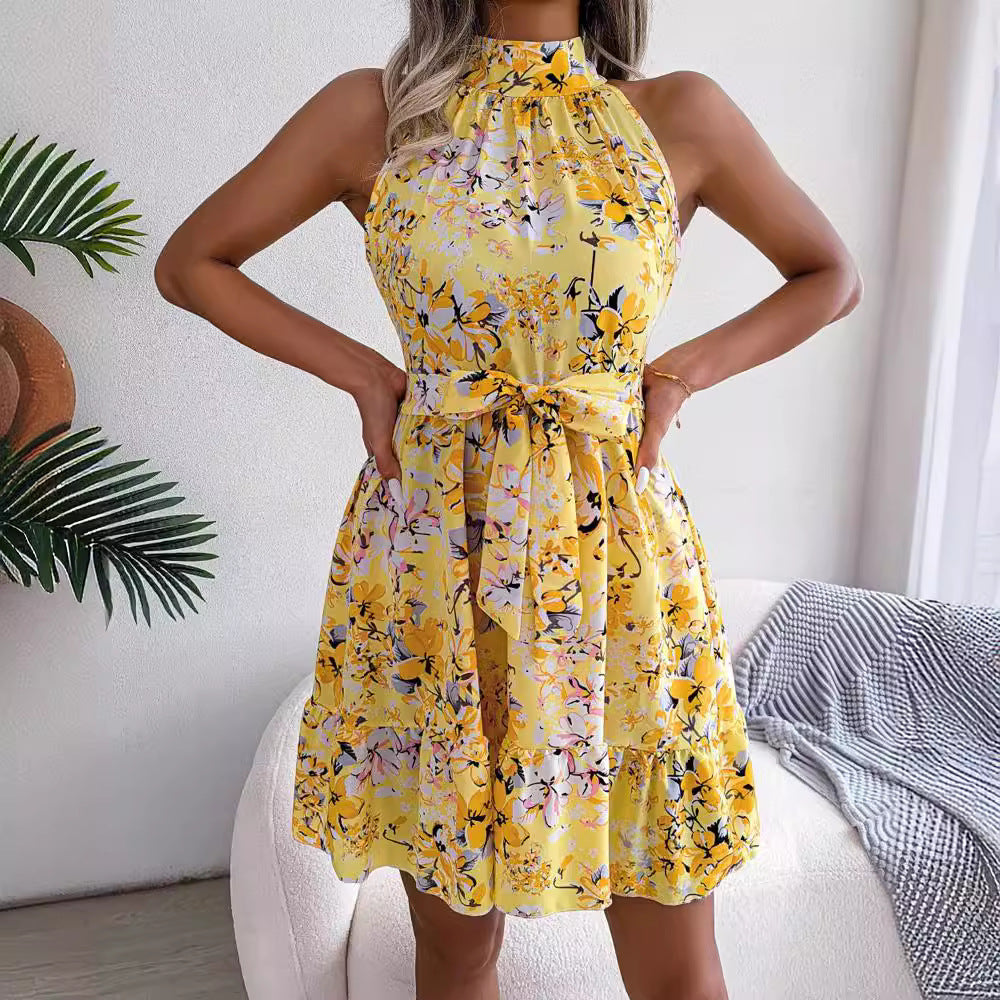 Dame Halsbånd Floral Minikjole Stilla