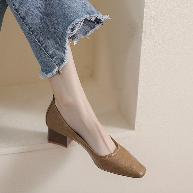 Dame spidse blokhæls slingback pumps med krokodillelæder-look Stilla