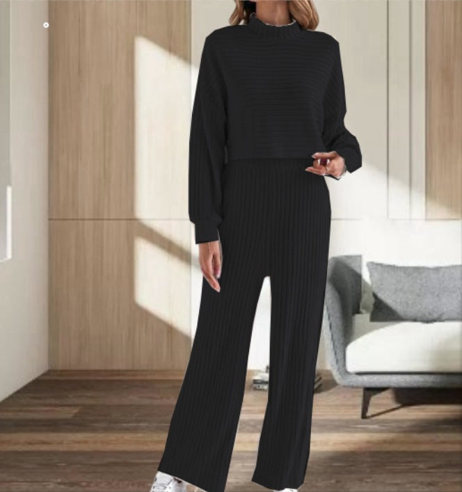 Dame Loungewear-sæt med hyggeligt cropped-design og bredt ben Stilla