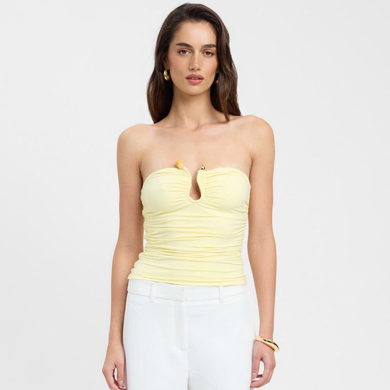 Dame Bandeau-top med ruching og elegante udsmykninger Stilla