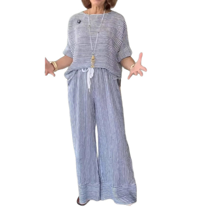 Stribet linned loungewear sæt til kvinder, to dele Stilla