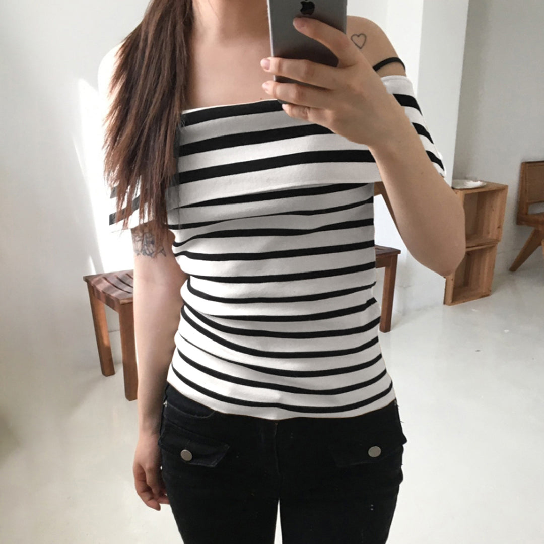 Dame Off-Shoulder Stribetop Skovae