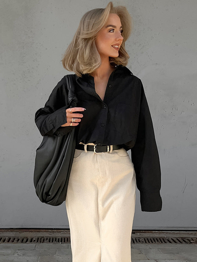 Dame Elegant Oversized Skjorte med Strukturerede Ærmer Stilla