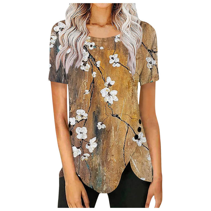Dame bluseskjorte med floralt design og asymmetrisk kant Stilla