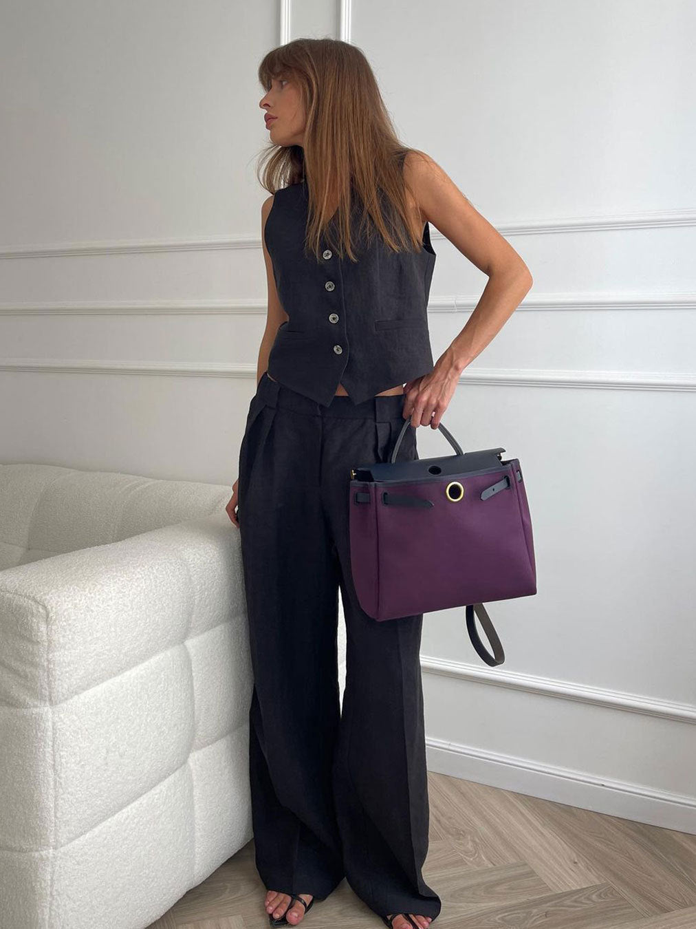 Dame elegant linned blazer og løstsiddende bukser sæt Stilla
