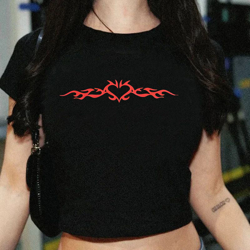 Damer Crop-T-Shirt med legende kirsebærmotiv og elegant sløjfeprint Skovae