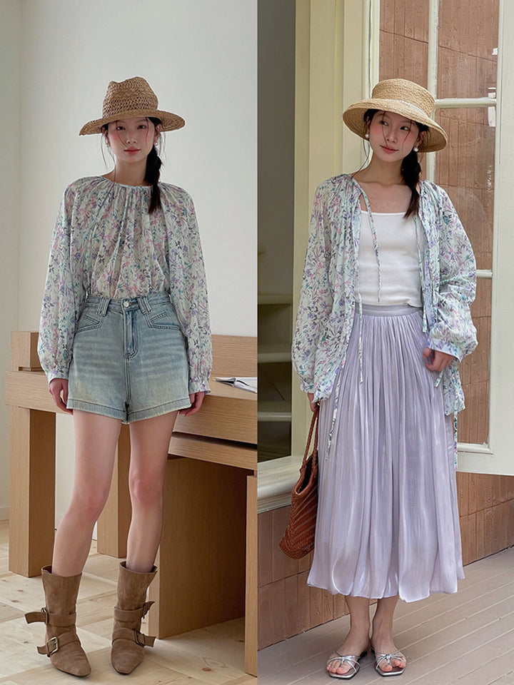 Damebluse med blomster mønster og afslappet snit Stilla
