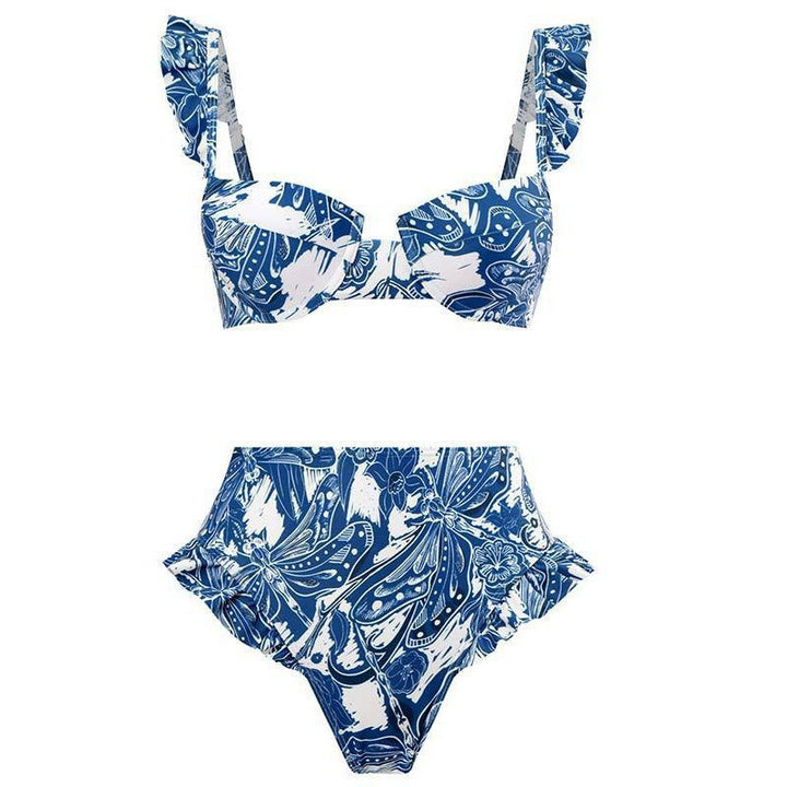 Dame bikini sæt med elegant flæse detaljer og stilfuld overkjole Skovae
