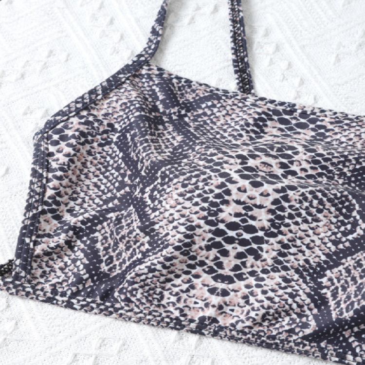 Dame Cropped Bikini-top med slangeskindsdesign Skovae