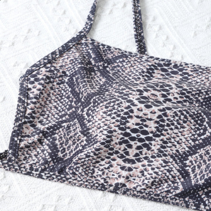 Dame Cropped Bikini-top med slangeskindsdesign Skovae