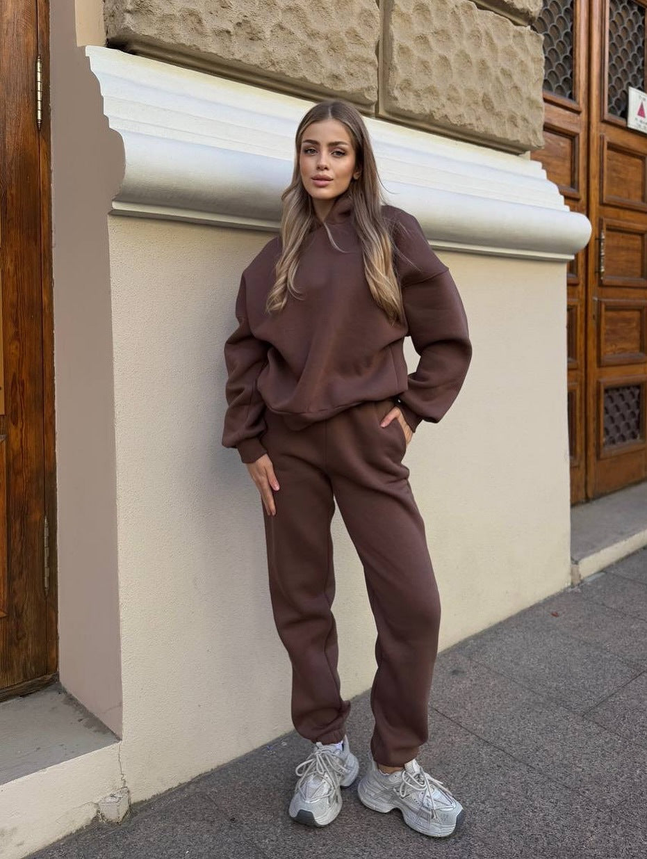 Kvindernes Cozy Leisure Loungewear Sæt med Hætte og Løs Pasform Skovae