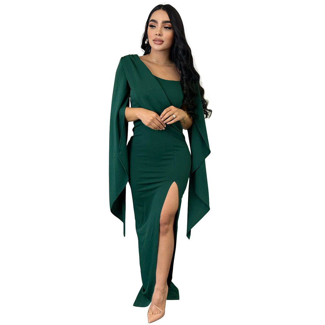 Dame Elegant Maxi-kjole med asymmetrisk overdel og sideslids Stilla