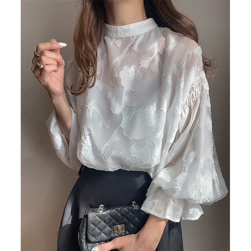 Dame Gennemsigtig Blomster Broderet Bluse Stilla