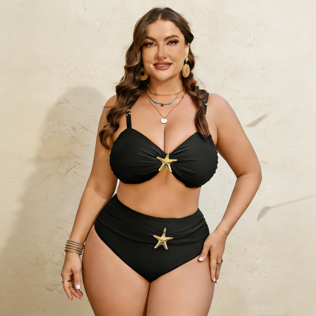 Dame High-Waist bikini-sæt med elegant stjerne-applikation Skovae