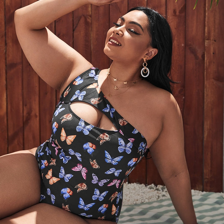 Dame One-Sided Cut-Out Badedragt med florale Sommerfuglmønstre Skovae