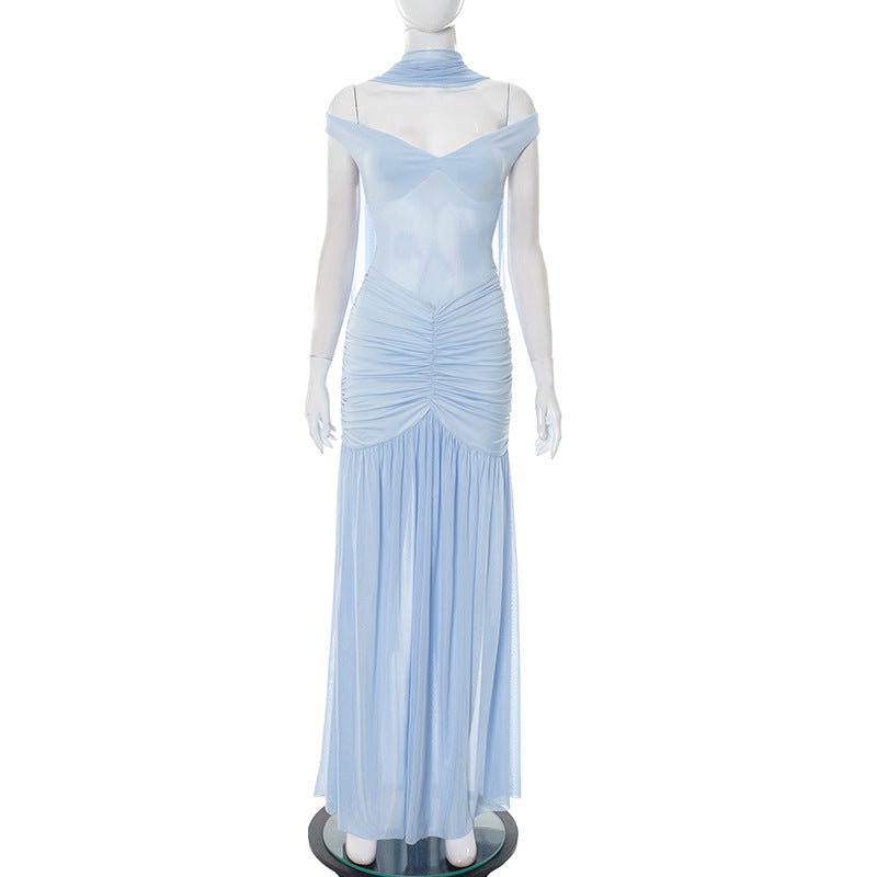 Dame Elegant Maxikjole med rynker og off-shoulder design Stilla