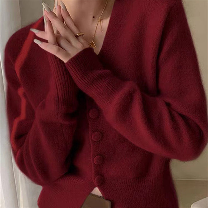 Kvinders mode cardigan med blødt mohair materiale og knaplukning Stilla