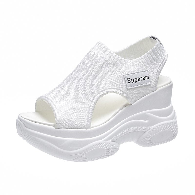 Dame nan Plateau-sandaler med elastisk strik skaft og sporty profil såle Skovae