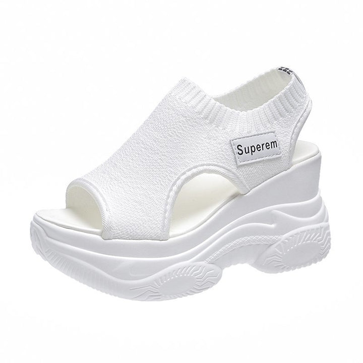 Dame nan Plateau-sandaler med elastisk strik skaft og sporty profil såle Skovae