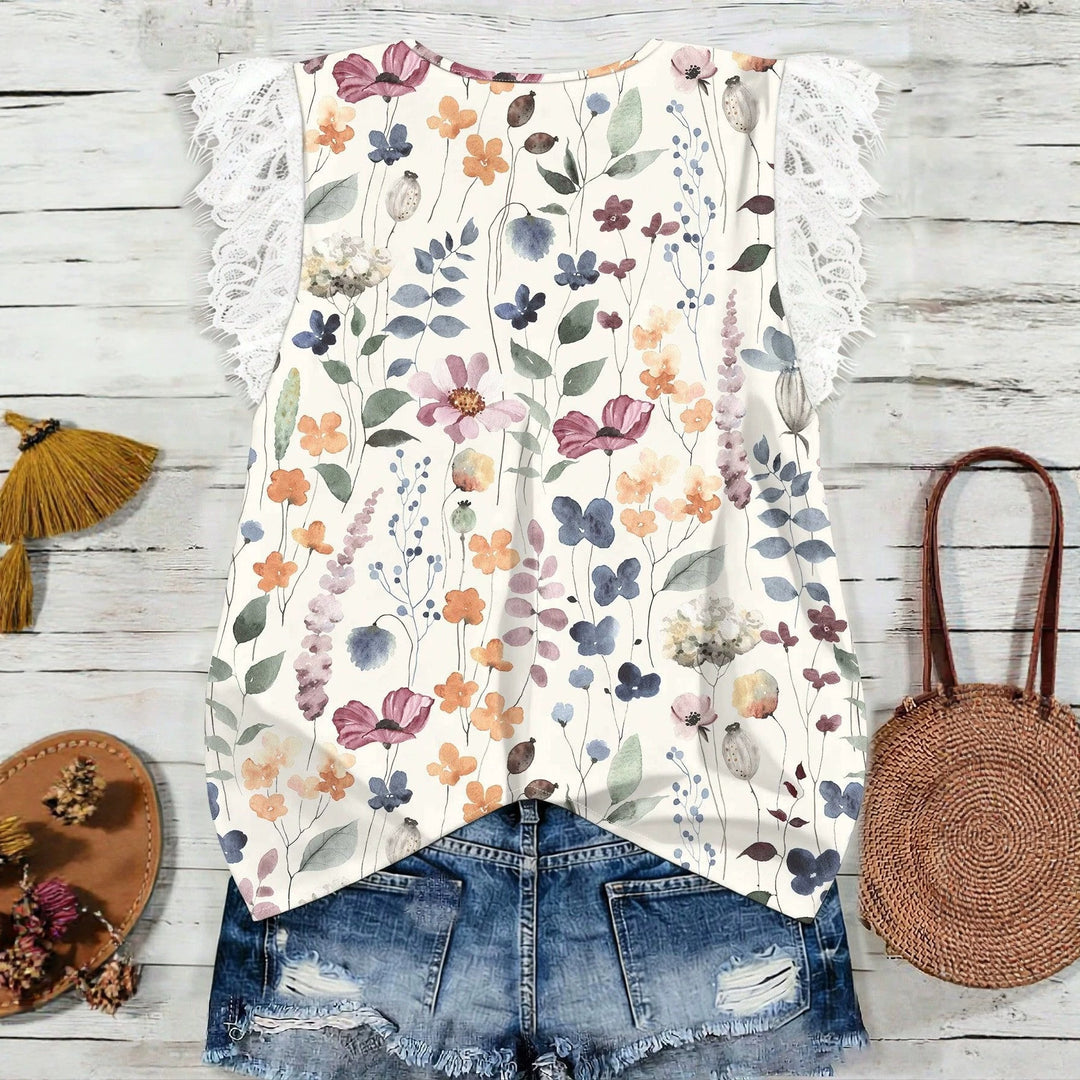 Damer Elegant Bluse med spids og blomstermønster Skovae
