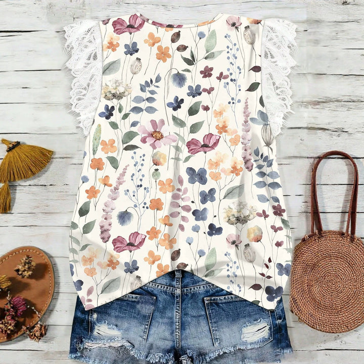 Damer Elegant Bluse med spids og blomstermønster Skovae