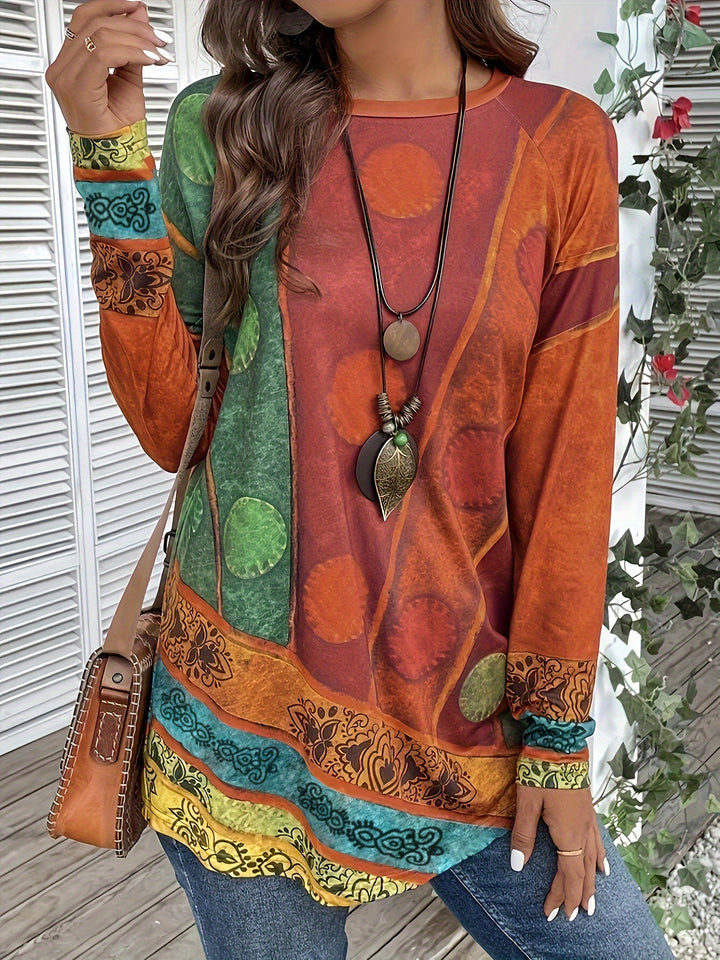Femme Farverigt Print Langærmet Top Stilla