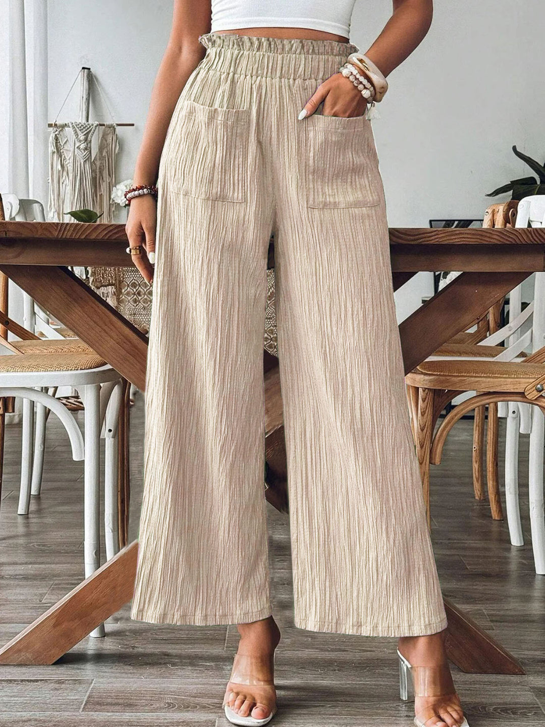 Dame vidde Palazzo-shorts med bånd Stilla