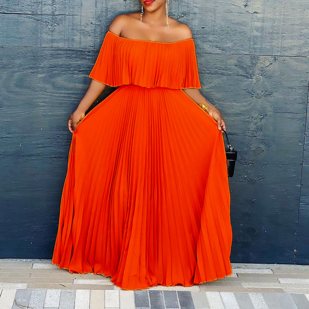 Dame Elegant Maxikjole med Off-Shoulder Design og flydende Skirt Stilla