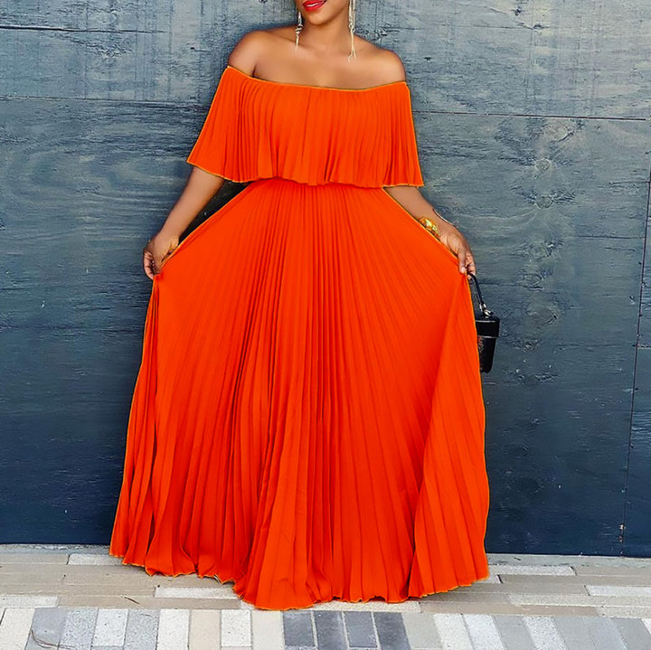 Dame Elegant Maxikjole med Off-Shoulder Design og flydende Skirt Stilla