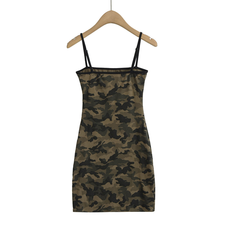 Dame Minikjole med trendy camouflage-design og smalle stropper Stilla