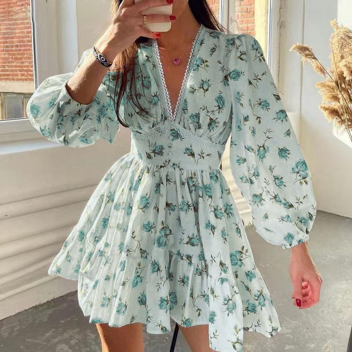 Dame blomsterkjole med puffærmer Stilla