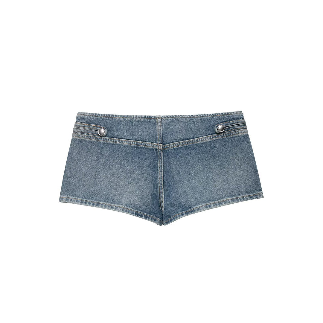 Dame Denim-Shorts med dekorative knapper Skovae