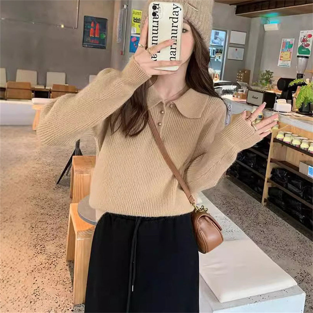 Kvinders sweater med tekstureret polo krave og knapdetaljer Stilla