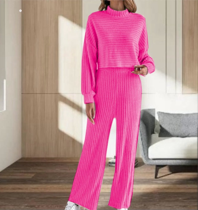 Dame Loungewear-sæt med hyggeligt cropped-design og bredt ben Stilla