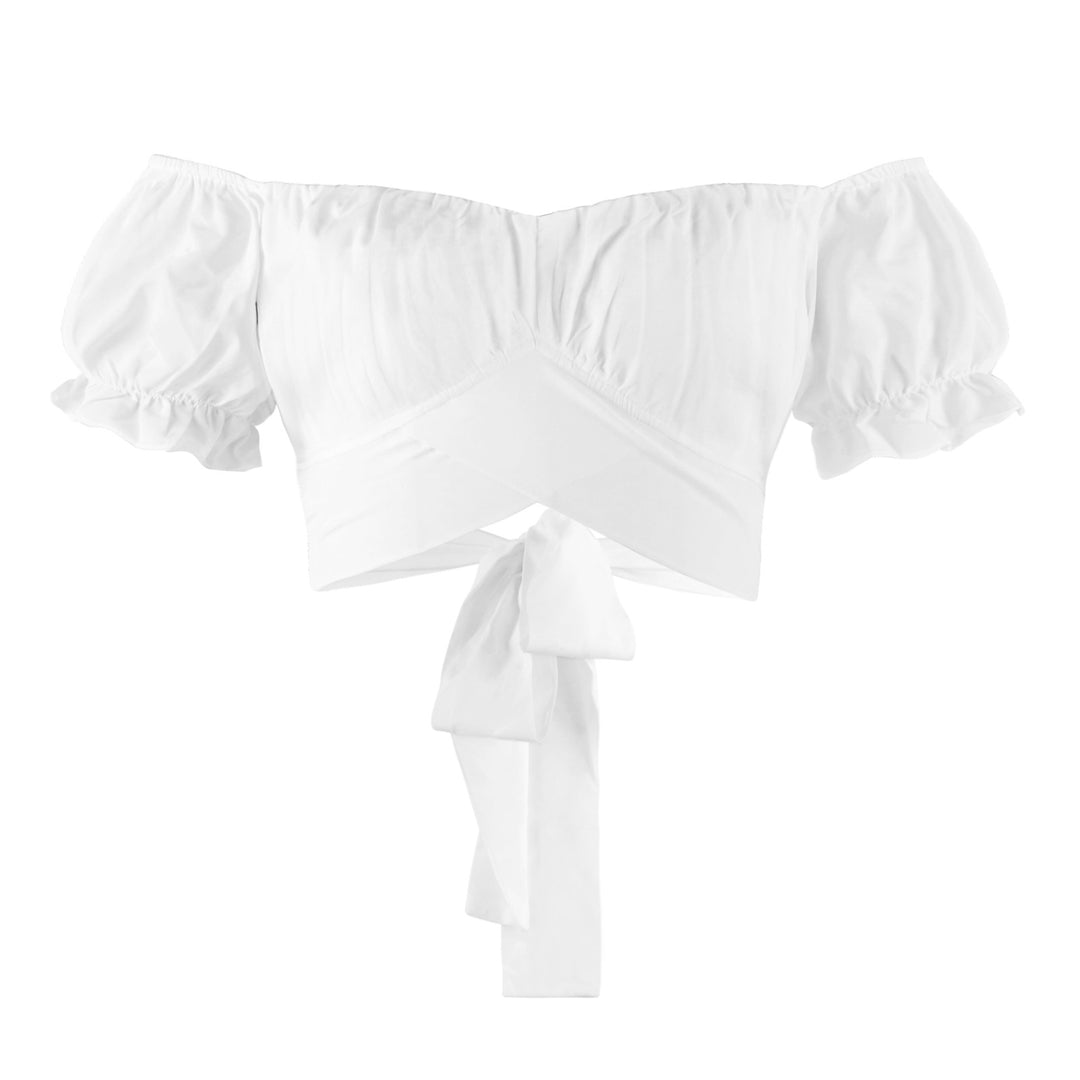 Dame Off-Shoulder Top med voluminøse ærmer og dekorativ snøring Stilla