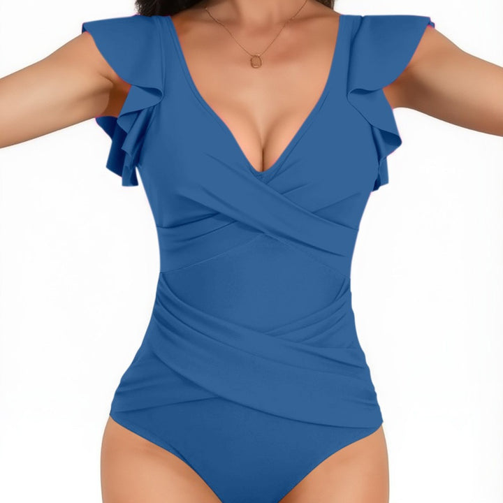 Dame elegant badebluse med svævende rynker Skovae