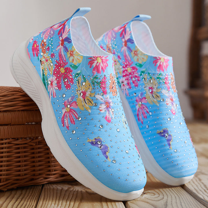 Femme Dekorative Florale Slip-On Sneakers med Rhinestone-Design Stilla