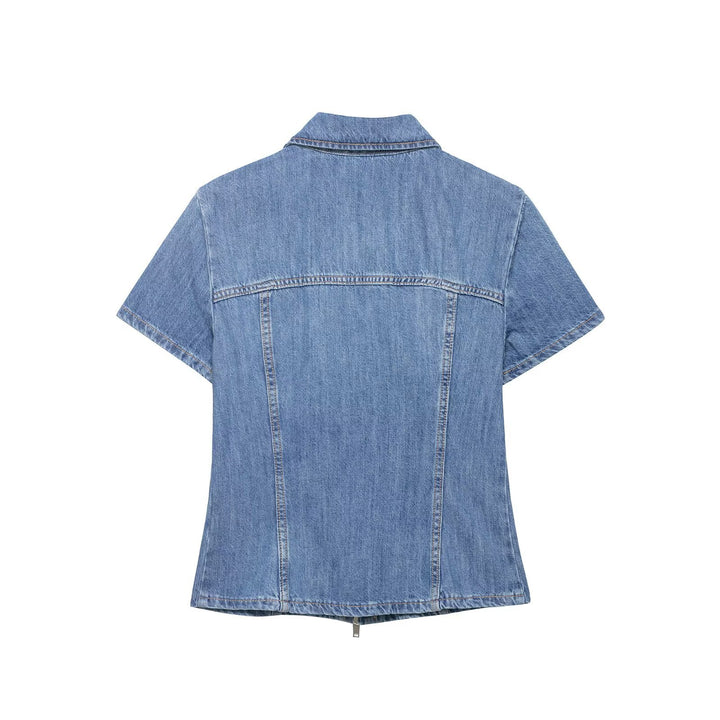 Dame Denim Kort jakke med lynlås Skovae