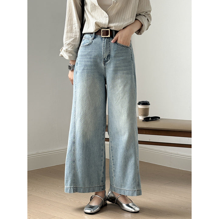 Dame bredde jeans leggings i afslappet stil med høj talje og elastisk linning Stilla