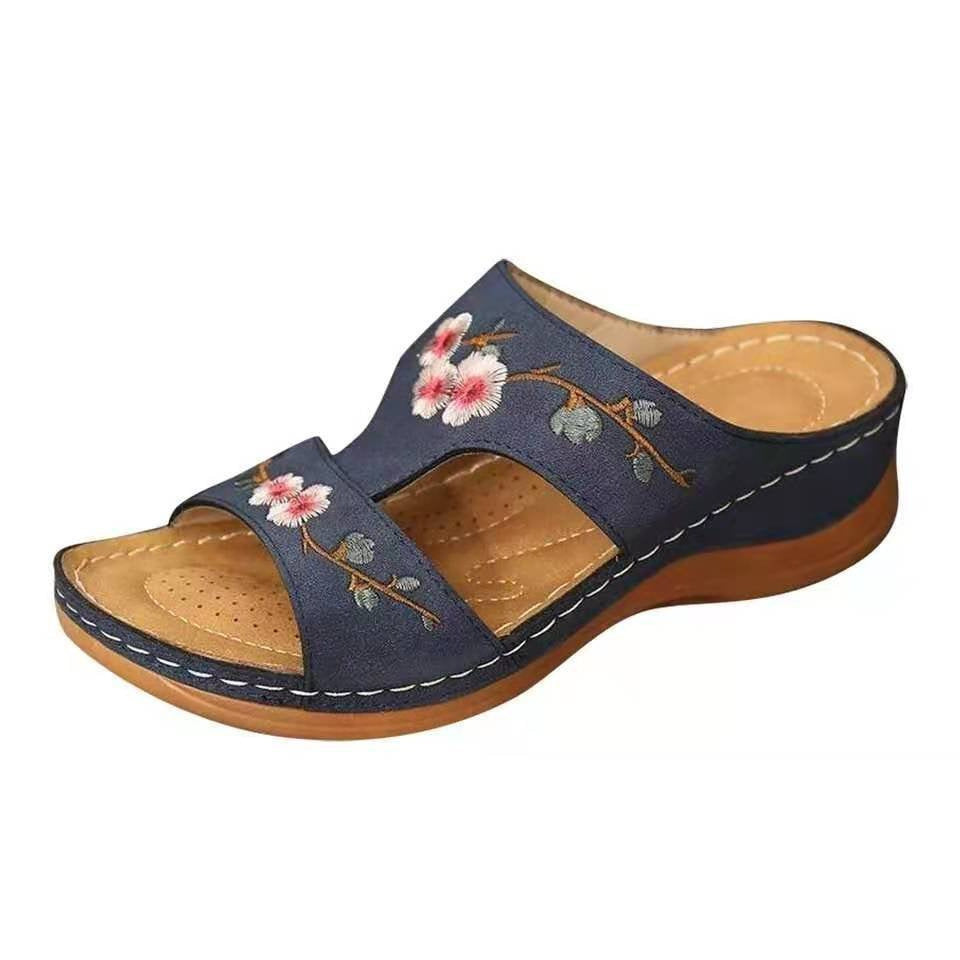Dame Behagelige Tå-delt sandaler med blomster broderier Stilla
